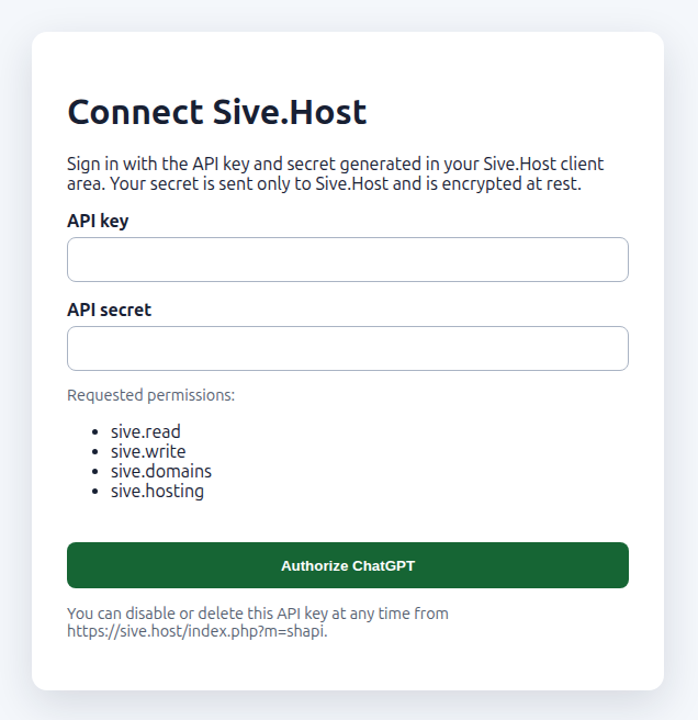 SiveHost ChatGPT OAuth